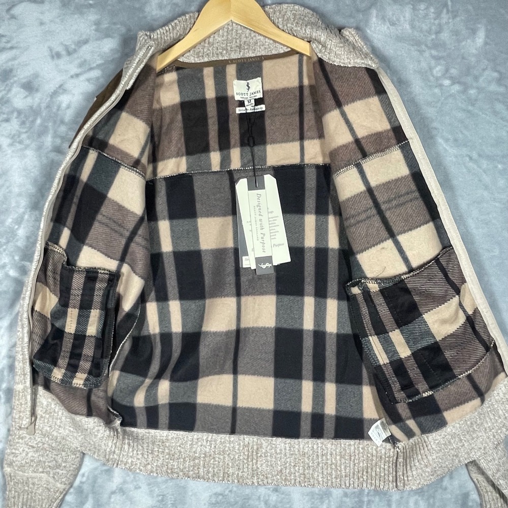 Scott James Mens Full Zip Sweater Jacket Quilted Brown Plaid Fleece Lined New M - Picture 5 of 12